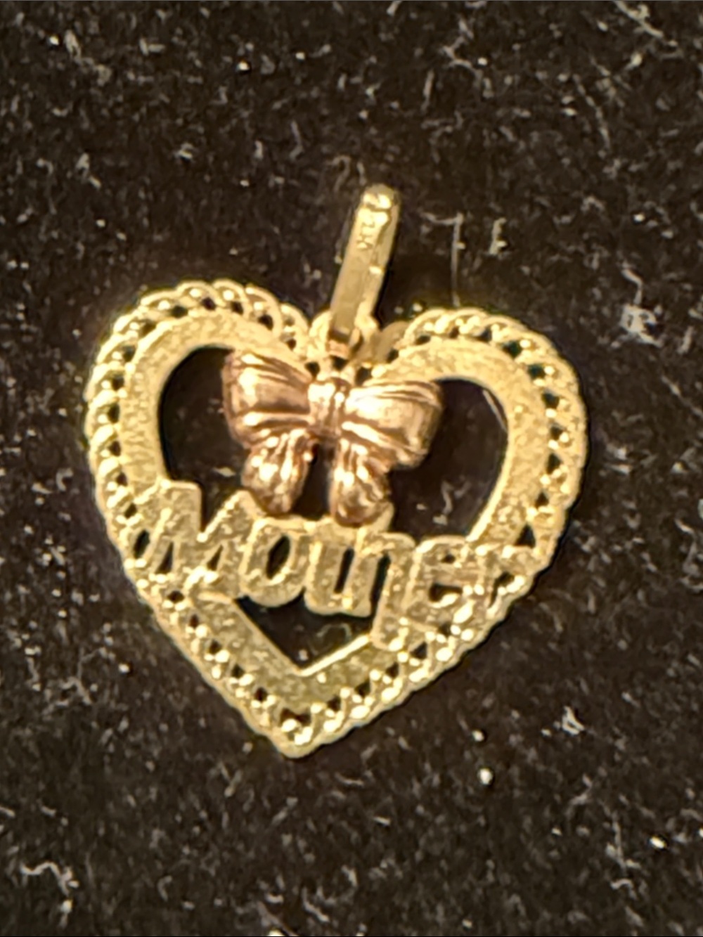 14k gold Heart “mother” Pendant with Butterfly Accent